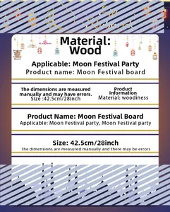 Detailed size specifications and material chart for the Moon Festival wooden door sign