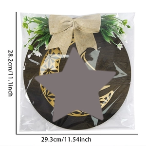 Round wooden moon plaque door hanger with burlap bow and artificial greenery decor