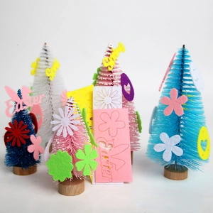 Mini sisal Easter tree set with wooden base and colorful felt bunny and flower decor
