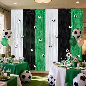 Football Theme Foil Fringe Curtain Soccer Party Decorations Background Tinsel Tassel Backdrop Decor Black White Green