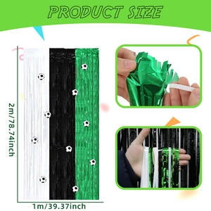 Football theme green white black tinsel foil curtain for party backdrop decoration 1x2m
