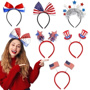 Independence Day headband set with patriotic stars, stripes, bows and tinsel for 4th July