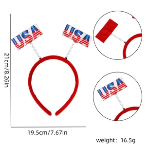 Detail of USA flag headband with dimensions showing spring-mounted stars for Independence Day