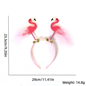 Pink flamingo headband detail with glitter and feathers including dimensions 23.5x29cm