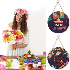 Wooden Cinco De Mayo Hanging Plaque Mexican Festive Party Decorations Sombrero Chili Design Round Home Decor Sign