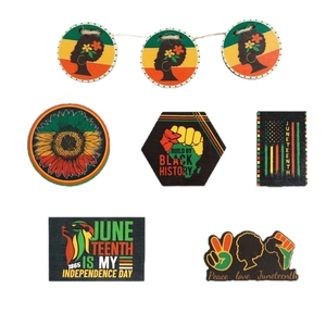 Juneteenth wooden tiered tray decor set with Pan-African colors and African female silhouette