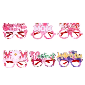 6-pack Mother's Day pink heart floral decorative paper glasses for party photo props