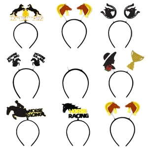 9-piece Horse Racing party headband set with glittery trophy and horseshoe charms