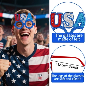 Lunettes USA pailletées avec monture en feutre et branches rouges flexibles pour la fête