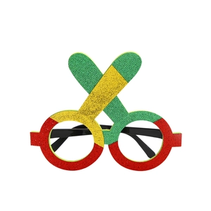 Glittery red yellow and green Cinco de Mayo fiesta party glasses for festive photo props