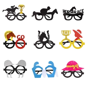 9-piece Horse Racing Party Glasses set with glittery jockey and trophy designs