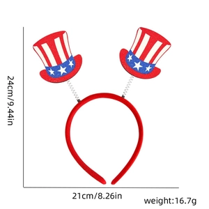 Detailed size chart of Independence Day headband with glittery star-spangled top hats
