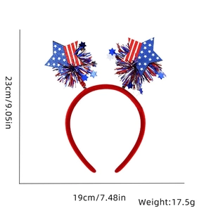 Detail showing dimensions and weight of Independence Day headband with glitter stars