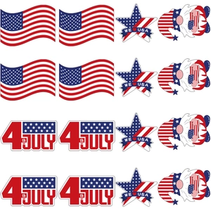 16-piece set of USA Independence Day stickers featuring gnomes, flags, and patriotic stars