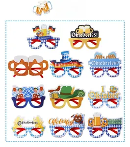Detailed set of 11 unique Oktoberfest party glasses with beer mugs and pretzels