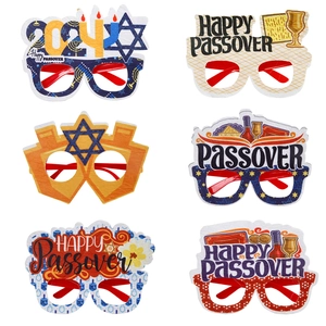 Detailed set of six festive Passover party glasses with Star of David and Seder motifs