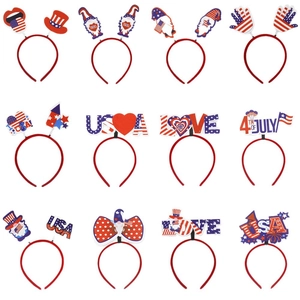 Set of 12 patriotic 4th of July headbands with USA flag colors and star heart patterns