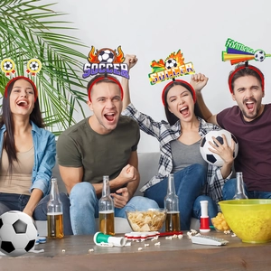 Soccer themed party headbands with fire and football motifs for world cup fans