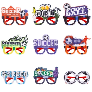 9-piece set of football party paper glasses with colorful soccer designs for match cheering