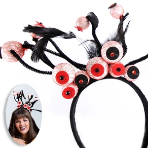 Cerchietto con Bulbi Oculari di Halloween con Piume Nere Spaventoso Horror Festival dei Fantasmi Costume Festa Decorativo per Adulti Bambini
