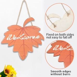 Plaque bienvenue en bois en forme de feuille d'érable pour décor d'automne