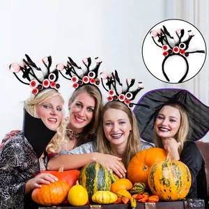 Cerchietto di Halloween con bulbi oculari e piume nere per costumi da festa horror