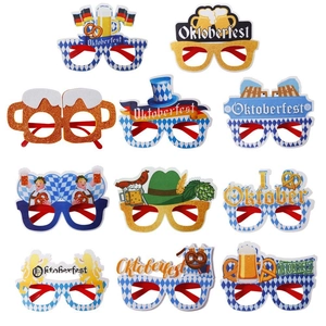 Bavarian Oktoberfest Party Decoration Glasses Beer Festival Photo Props Fancy Dress Beer Mug Pretzel Pattern Party Glasses