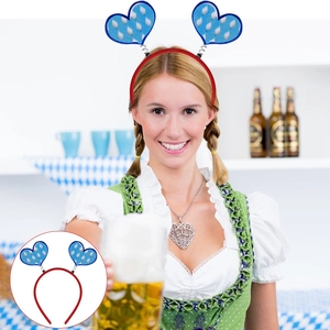 Serre-tête Oktoberfest rouge avec cœurs à carreaux bleu et blanc pour costumes de fête