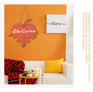 Plaque de bienvenue en bois en forme de feuille d'érable orange pour décor automnal