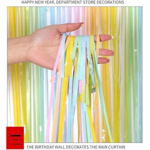Close-up of macaron gradient tinsel foil fringe curtains for party background decor