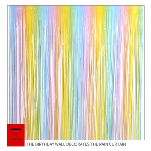 Detailed macro view of pastel macaron rainbow fringe curtain for party wall decoration
