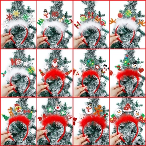 Christmas Headband Glitter Plush Reindeer Antler Snowman Santa Claus Hairband For Kids Adults Festive Party Decoration Supplies
