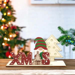 DIY Wooden Christmas Tabletop XMAS Sign Decoration with Gnome and Reindeer Motifs