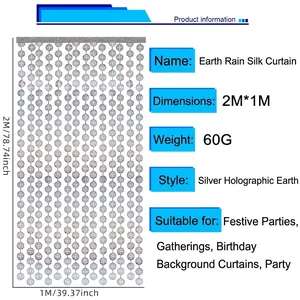 Silver laser holographic globe fringe curtain 2x1m party backdrop specifications detail