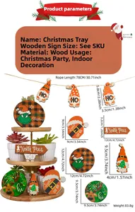 Detailed view of layered wooden Christmas tray ornaments with Grinch and Santa motifs