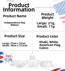 Size chart for patriotic striped star bows showing dimensions and weight specifications