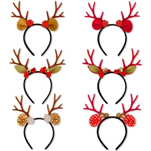 Serre-Tête En Bois De Renne De Noël Avec Nœud Cloche Boule De Peluche Pour Décoration De Fête Accessoires Cheveux Unisexe