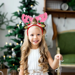 Cerchietto con corna di renna rosa glitterato per decorazioni festa di Natale bimbi