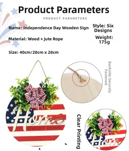 Detail of Independence Day wood sign featuring a festive bow and 3D lettering decor