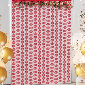 Chinese style red hollow cutout backdrop curtain with gold and white party balloons