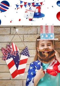Detail of 4th of July Independence Day wooden decor with stars and stripes bow
