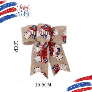 Burlap Independence Day bow with red truck and US flag pattern for 4th of July decor
