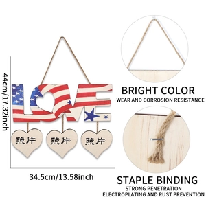 American Independence Day LOVE wooden hanging plaque with photo slots and USA flag pattern