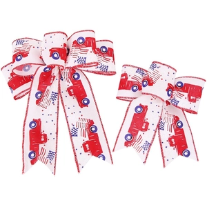 Patriotic USA Independence Day ribbon bows with stars, stripes and red truck patterns