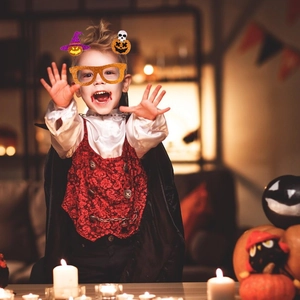 Halloween decorative glasses and hair clips set for kids with pumpkin and witch themes