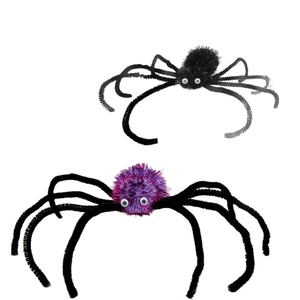 Barrettes araignée Halloween violettes et noires avec pattes duveteuses et yeux mobiles
