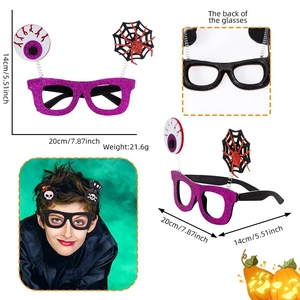 Halloween purple glitter party glasses with spring spiders and eyeballs for fun costume