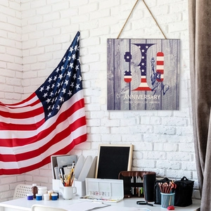Independence Day wooden hanging sign with American flag and Statue of Liberty design