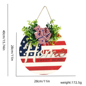 Detail of 11-inch round wooden Independence Day door sign with Home Sweet Home text