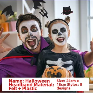 Detail of Halloween headband made of felt and plastic showing the size 24CM by 18CM